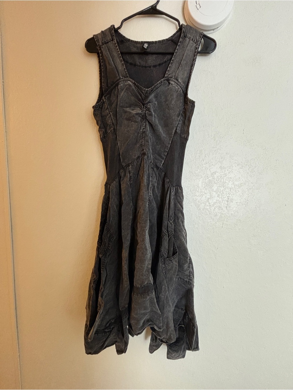 Sleeveless Washed Black Midi Dress with Panel Detail